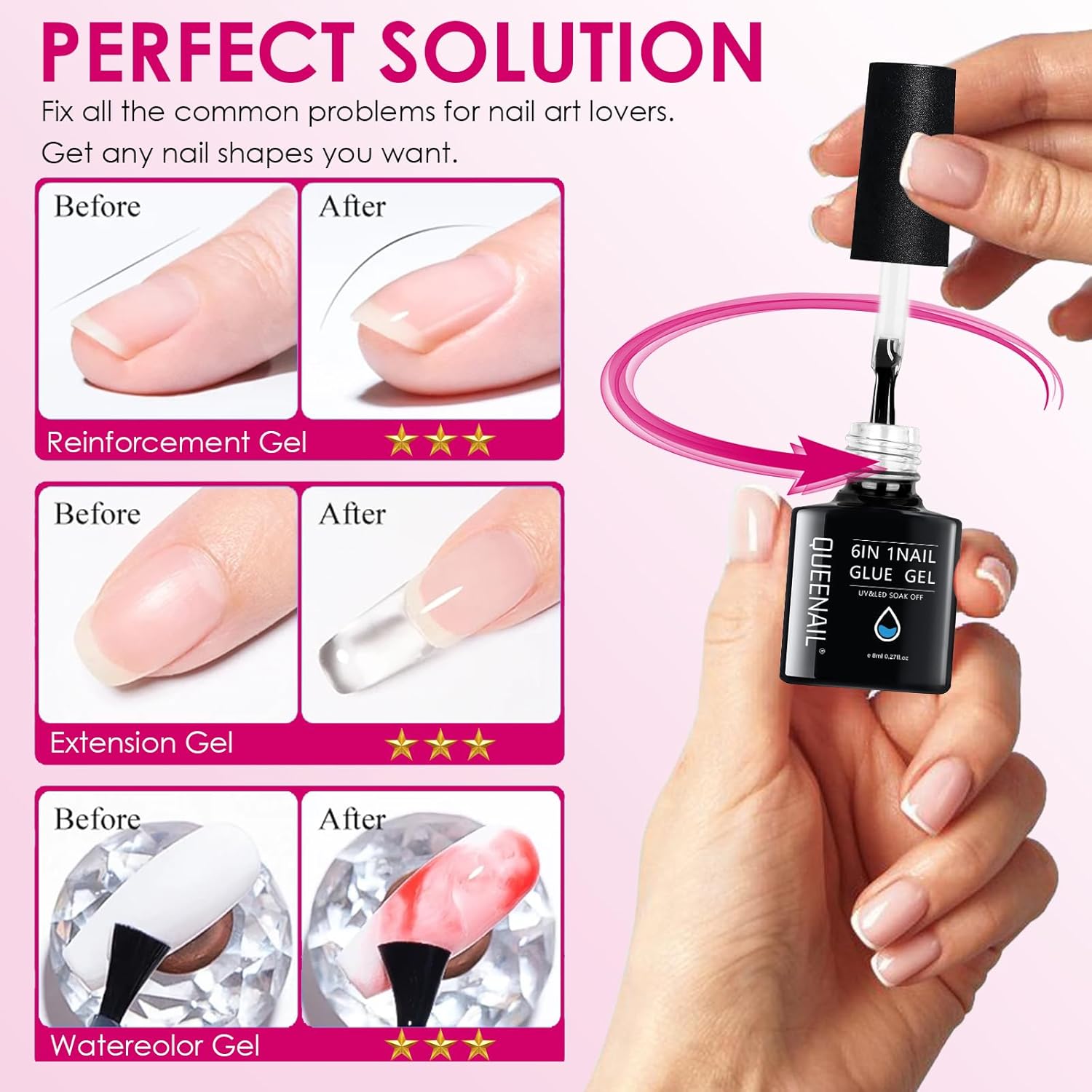 Schönheit|Sprühflaschen|Luffaschwämme-Besondere Sparaktion 31 1 pcs 8ml 6 in 1 Clear Extra Stark Nail Glue,Für Transparent Fake Nail Tips,Brauchen Ausharten Unter UV Nagellampe,Extra Stark Gel Glue,für Anfänger DIY Maniküre zu Hause